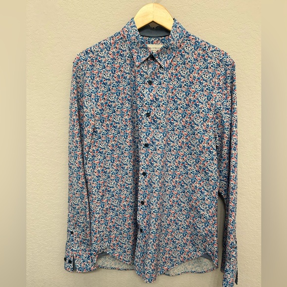 Men's Floral Button-Down Shirt - Blue and Pink - Picture 1 of 5